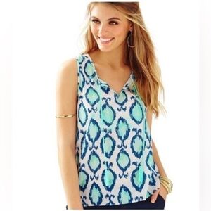 Lilly Pulitzer Blue & Teal Ikat V-Neck Tank